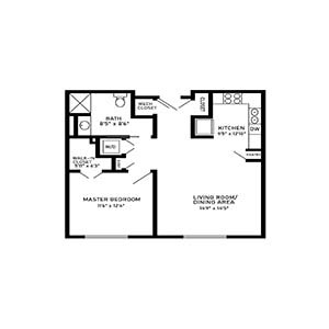 residential living 1 bed 1 bath town center - floor plan holmstad