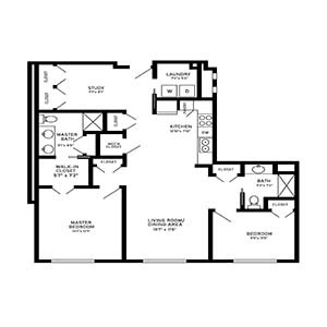 residential living 2 bed 2 bath town center B1 - floor plan holmstad