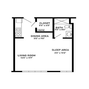 residential living studio - floor plan holmstad